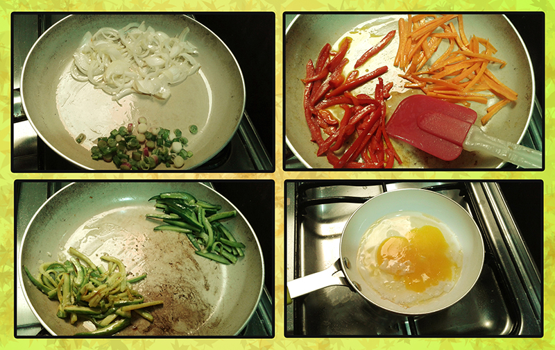  
Cooking vegetables and eggs 
